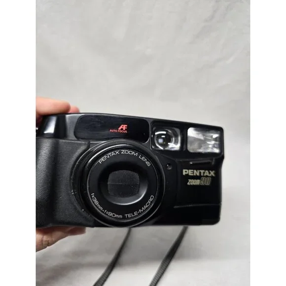 Pentax Zoom-90 Black Tele-Macro Auto Focus Point & Shoot Film Camera With Case - Picture 9 of 16